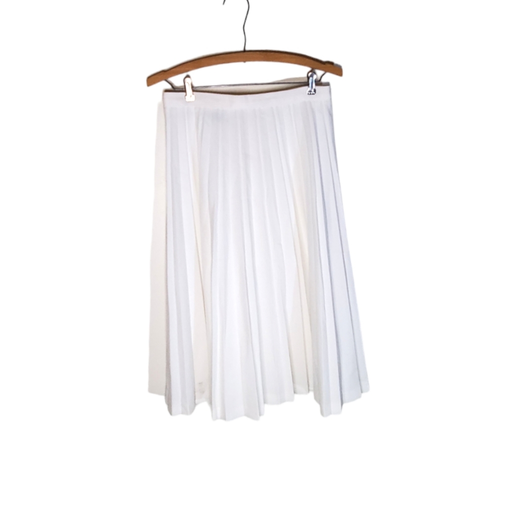 Vintage 60s White Crisp Pleated A-Line Midi Midcalf Marilyn Glam Skirt - Picture 1 of 10